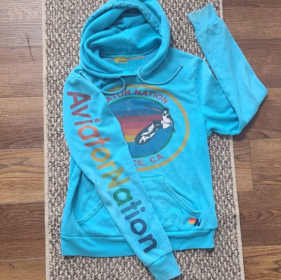Aviator Nation Tops - Aviator Nation Small Turquoise Hoodie